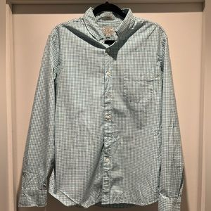 J Crew turquoise gingham button down (L) slim fit